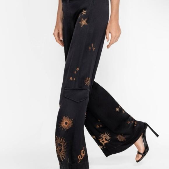 Johnny Was celestial Estrella wide leg satin cargo pants silk blend S small - Picture 13 of 16